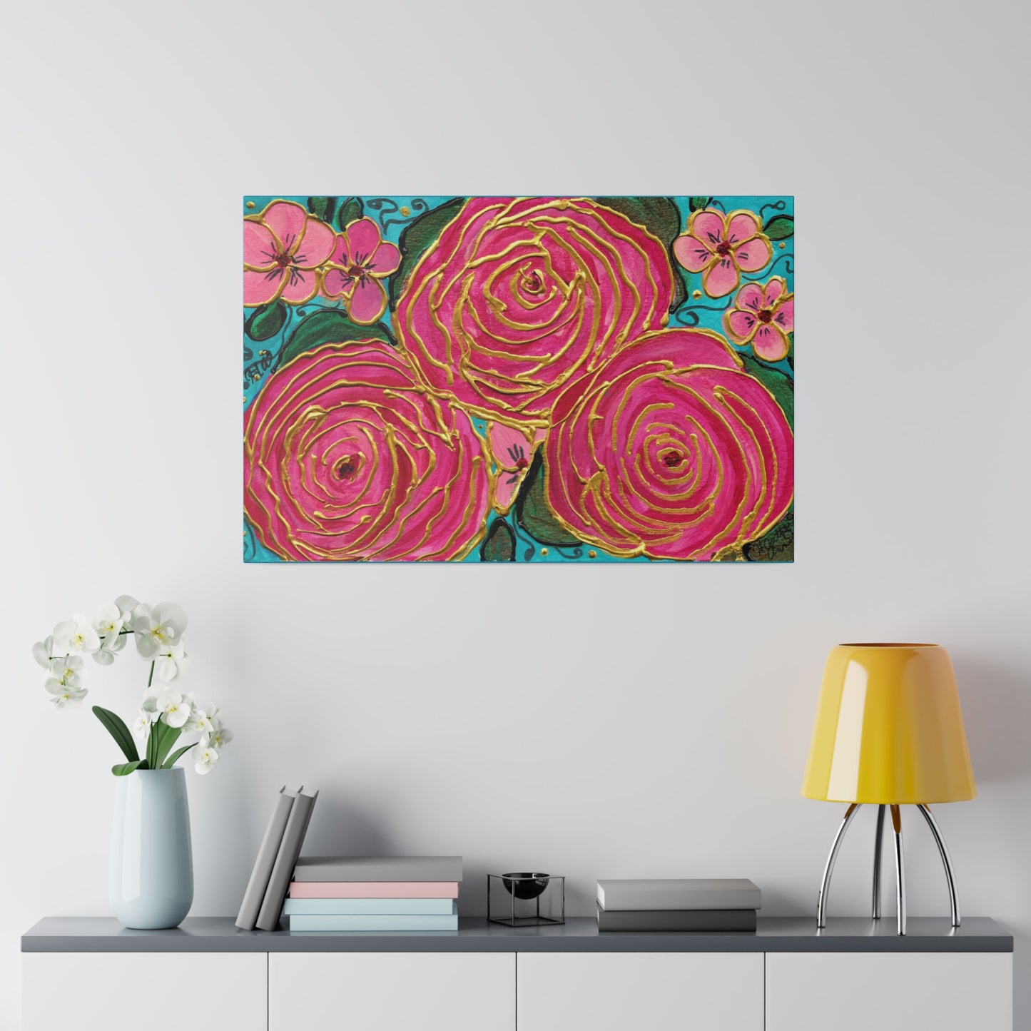 Tropical Gold Roses Canvas Print Acrylic Painting