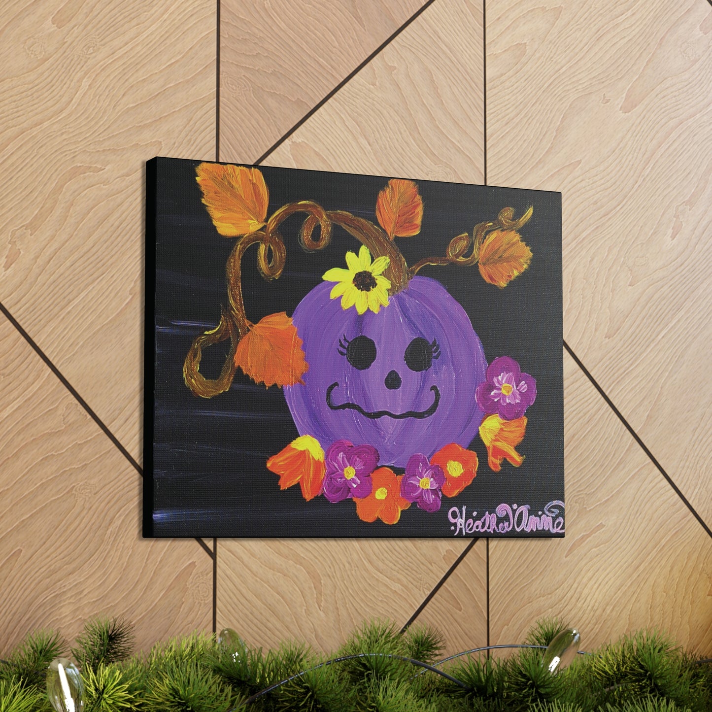 Happy Purple Pumpkin Canvas Art Print Acrylic Painting