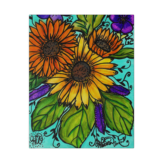 Sunflowers and Violets Canvas Print Watercolor Painting