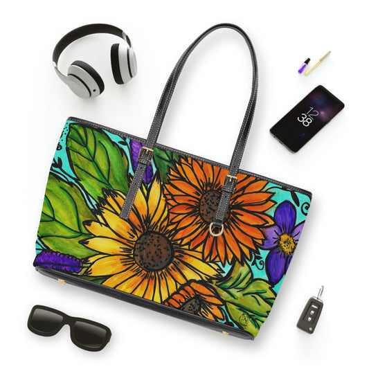 Sunflowers and Violets PU Leather Double Sided Shoulder Bag