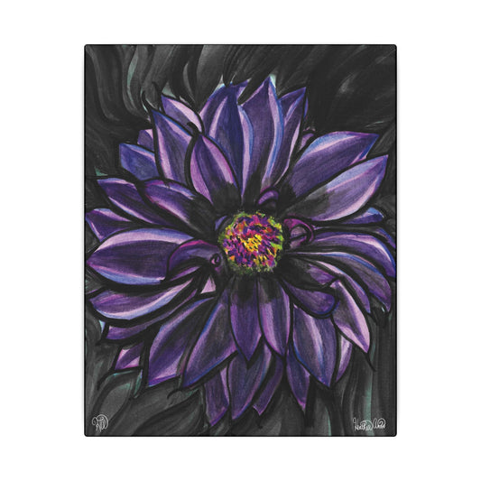 Nocturne Bloom- Purple Dahlia Canvas Print Watercolor Painting