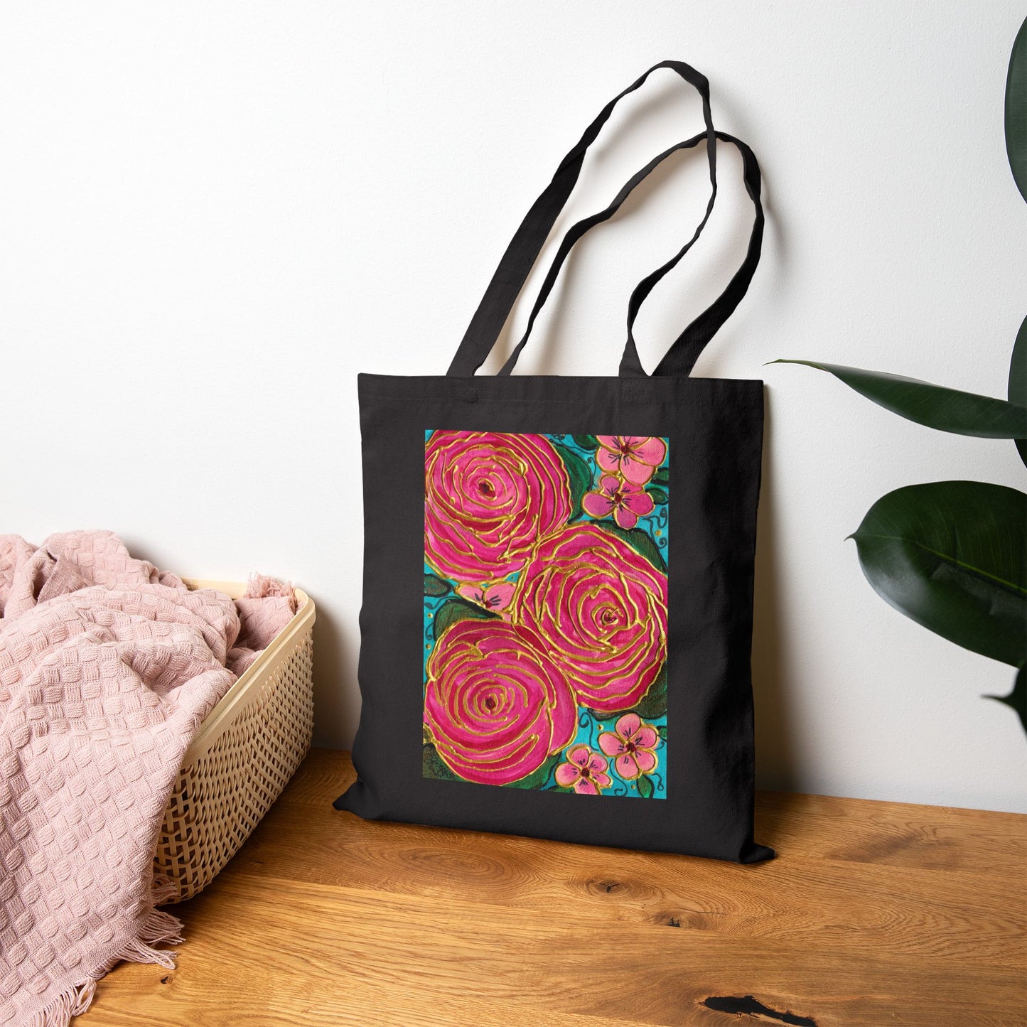 Tropical Gold Roses Cotton Canvas Tote Bag