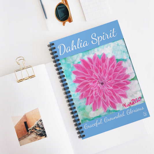 Pink Dahlia No. 1: Blush and Sky Journal Notebook Light Blue Cover, Lined, , Spiral Bound, 118 pages with Original Art by Heather Anne