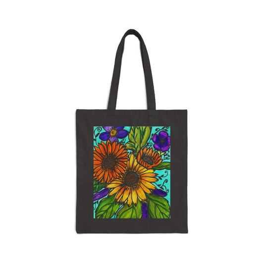 Sunflowers and Violets Cotton Canvas Tote Bag