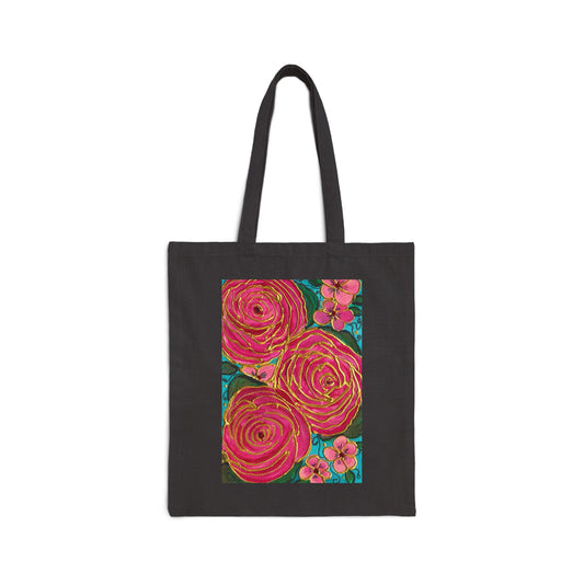 Tropical Gold Roses Cotton Canvas Tote Bag