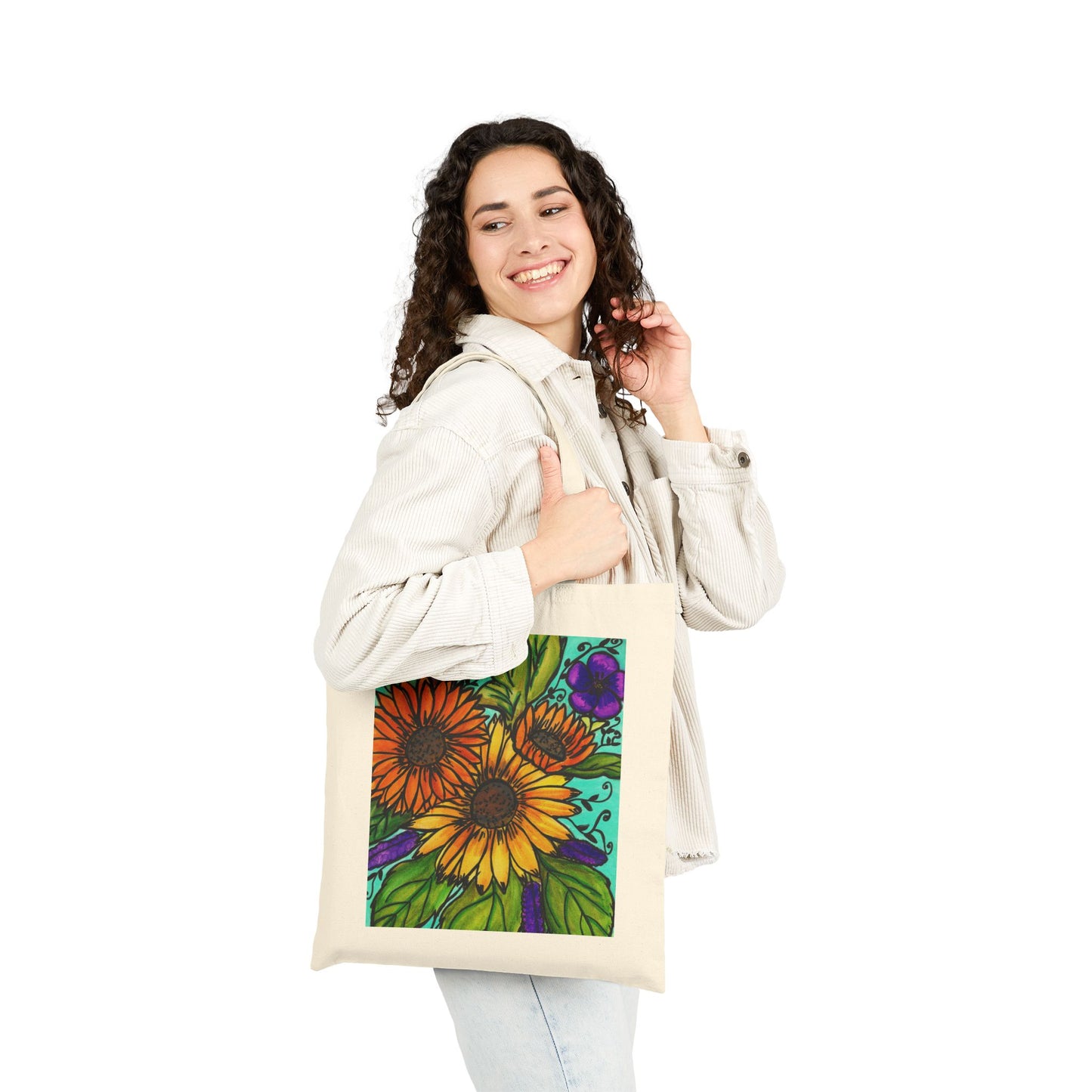 Sunflowers and Violets Cotton Canvas Tote Bag