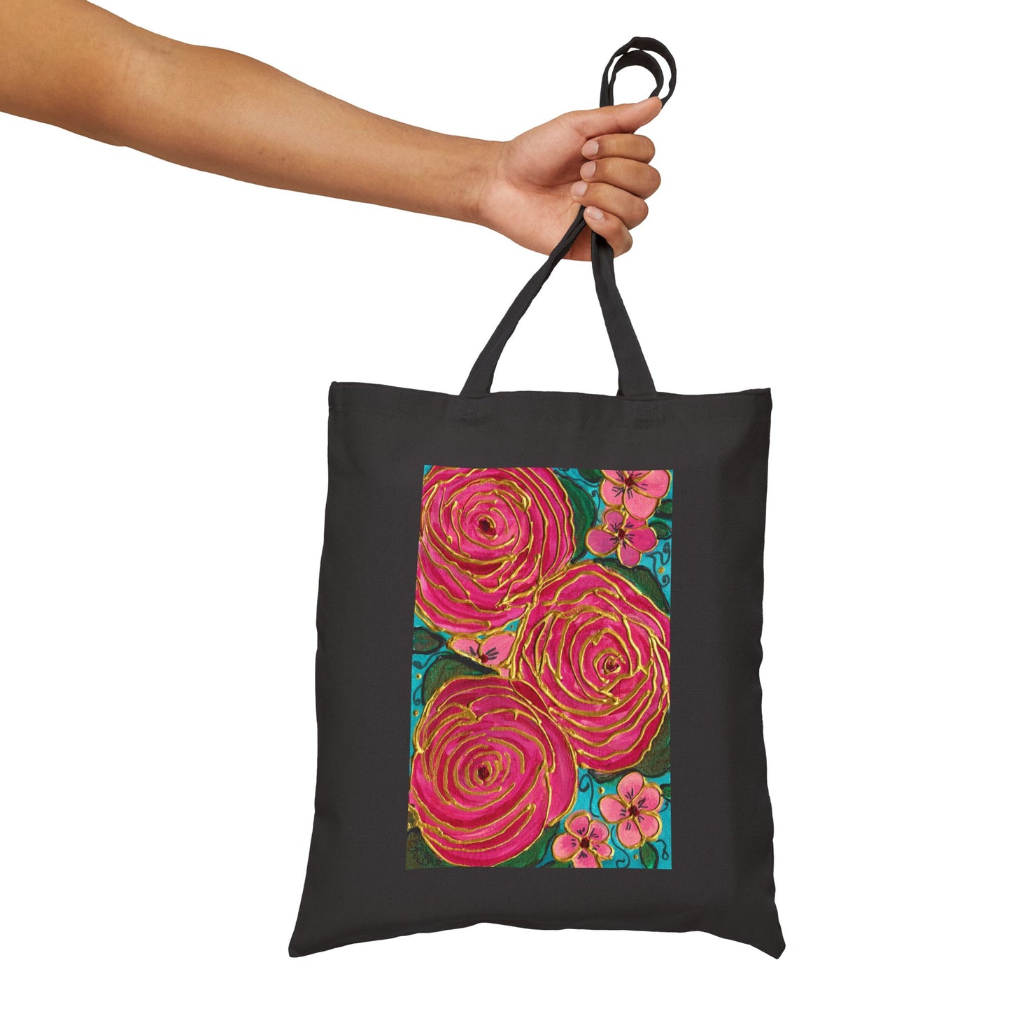 Tropical Gold Roses Cotton Canvas Tote Bag