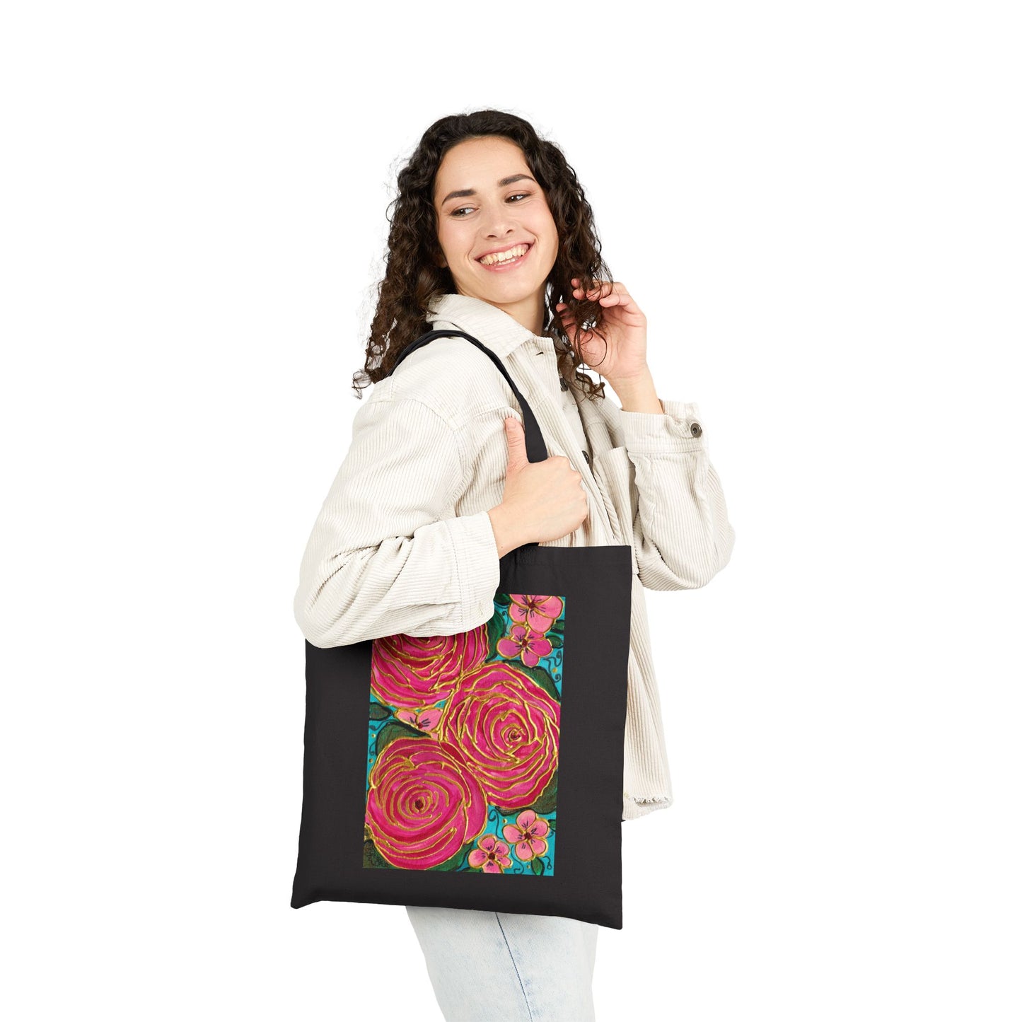 Tropical Gold Roses Cotton Canvas Tote Bag