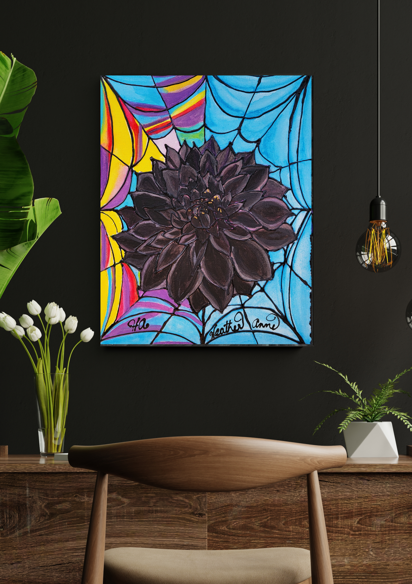 Black Dahlias on Wednesday Canvas Art Print - Watercolor Painting