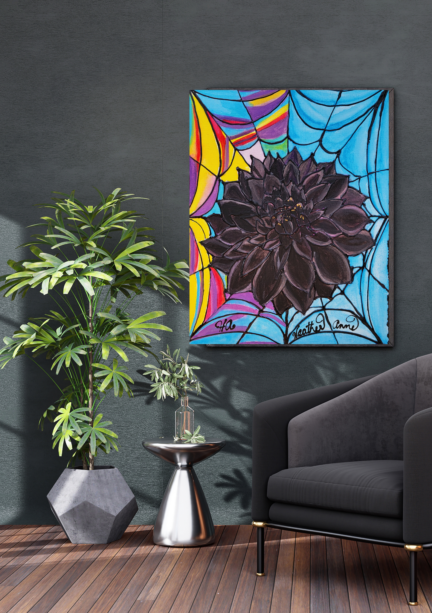 Black Dahlias on Wednesday Canvas Art Print - Watercolor Painting