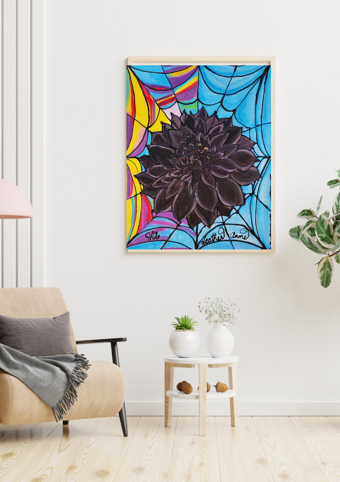 Black Dahlias on Wednesday Canvas Art Print - Watercolor Painting