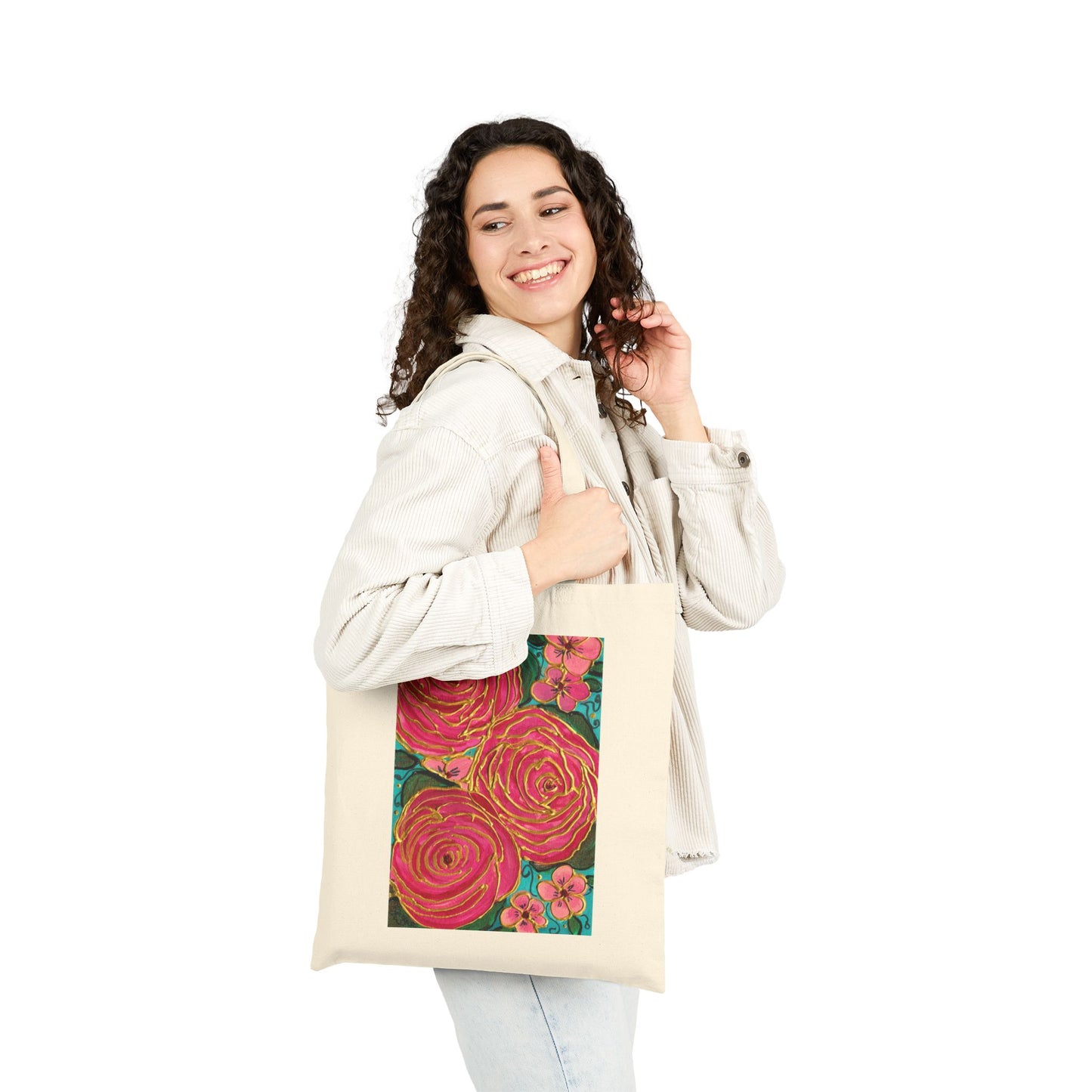 Tropical Gold Roses Cotton Canvas Tote Bag