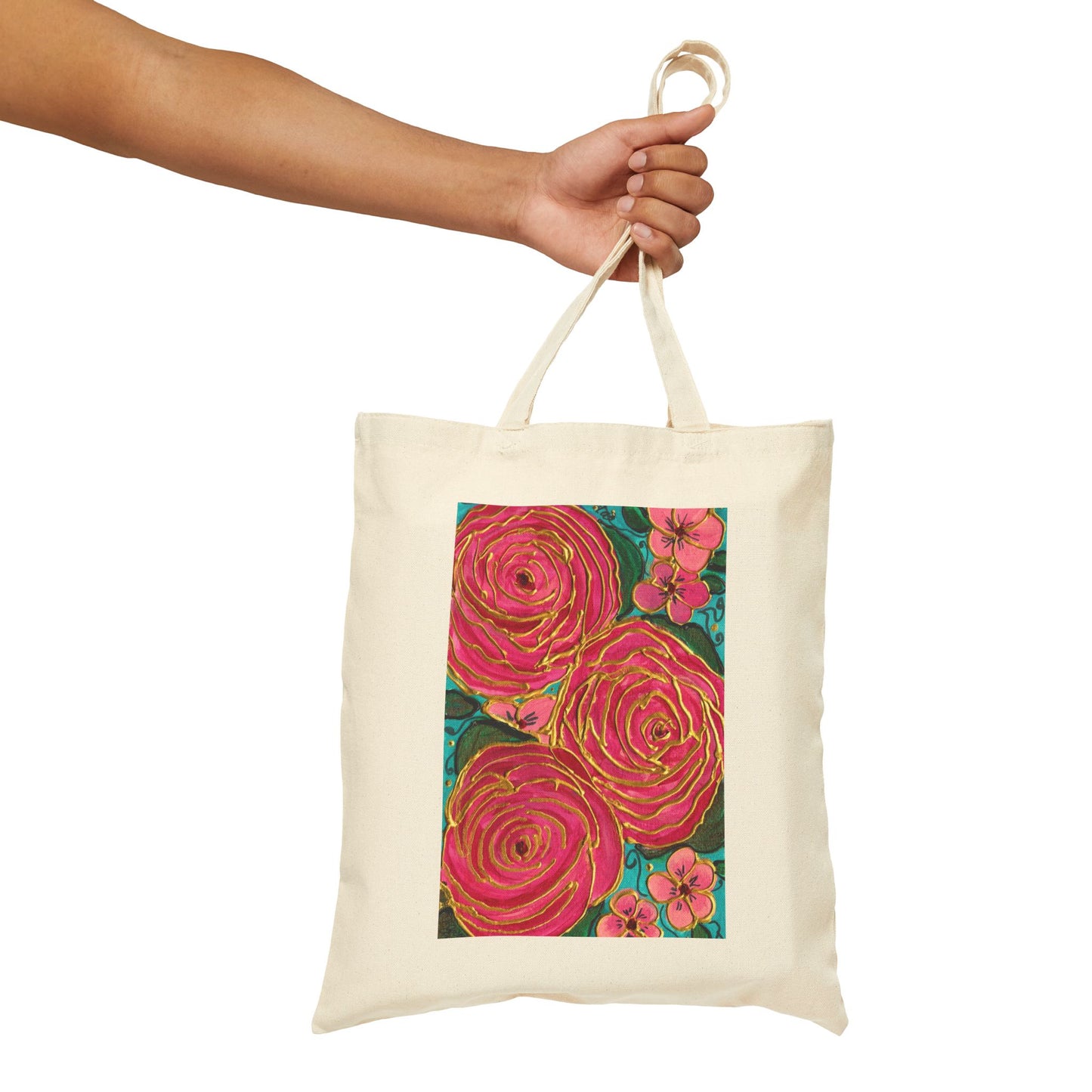 Tropical Gold Roses Cotton Canvas Tote Bag