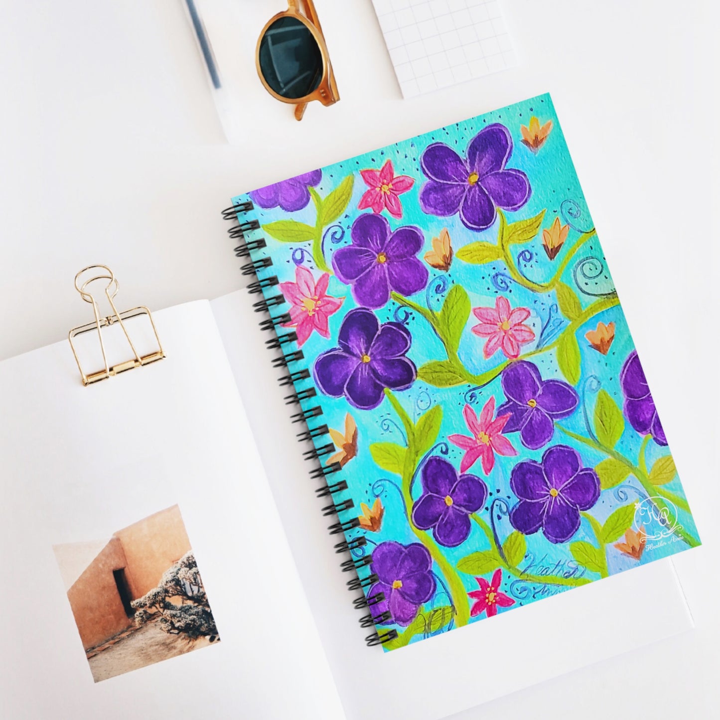 Violets on Blue Watercolor Spiral Notebook Journal