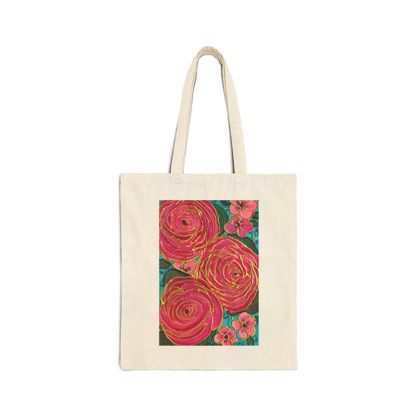 Tropical Gold Roses Cotton Canvas Tote Bag