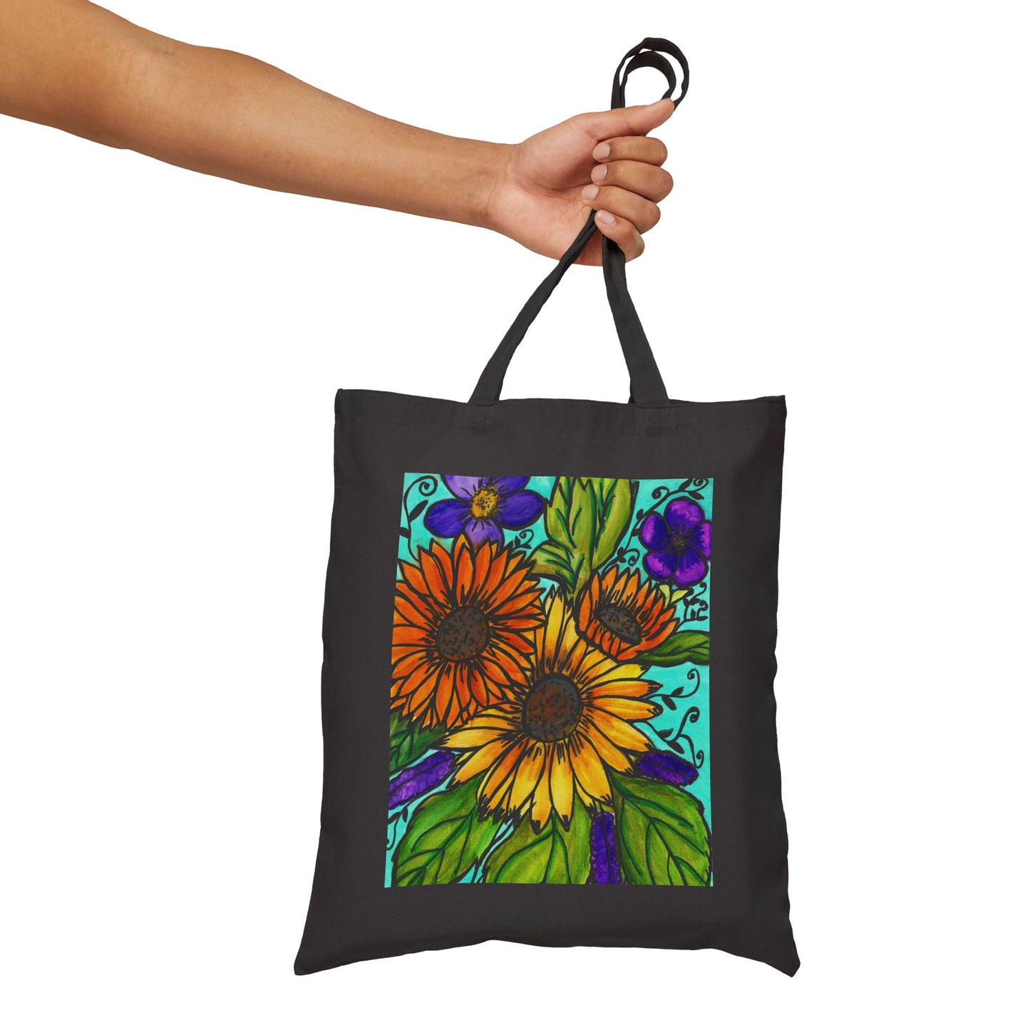 Sunflowers and Violets Cotton Canvas Tote Bag
