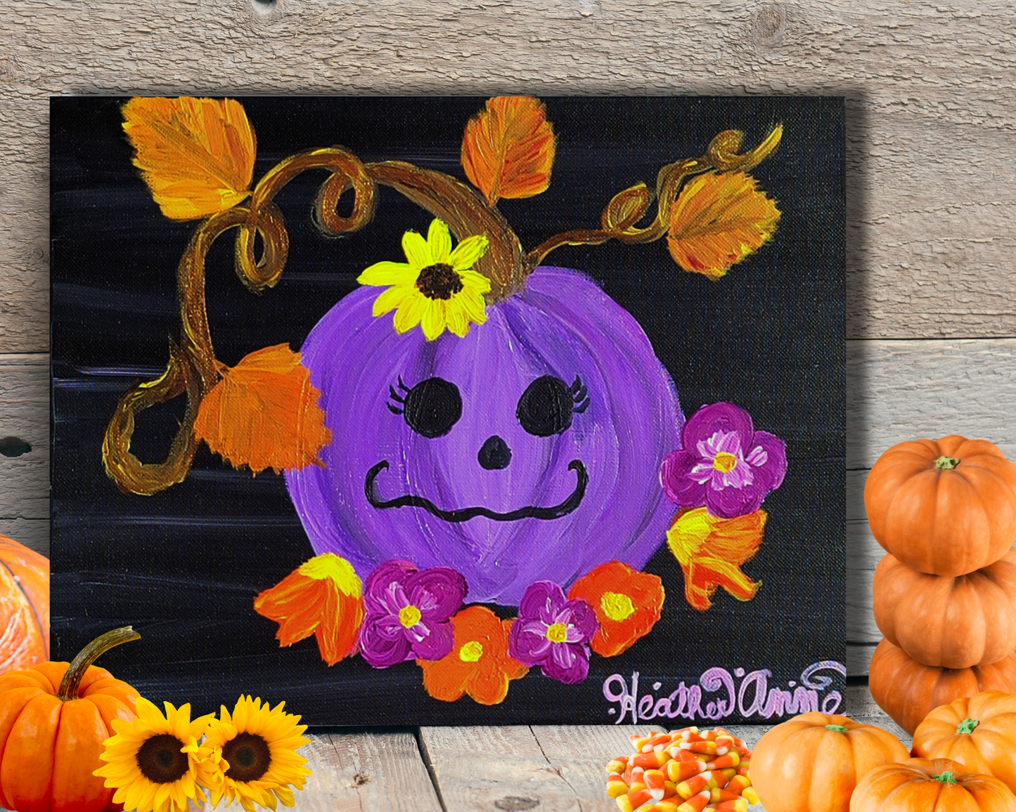 Happy Purple Pumpkin Canvas Art Print Acrylic Painting