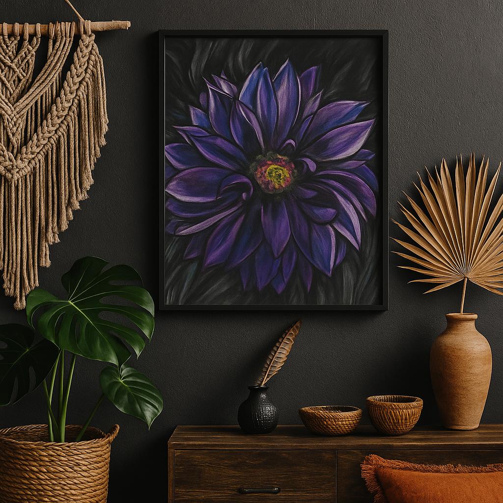 Nocturne Bloom- Purple Dahlia Canvas Print Watercolor Painting