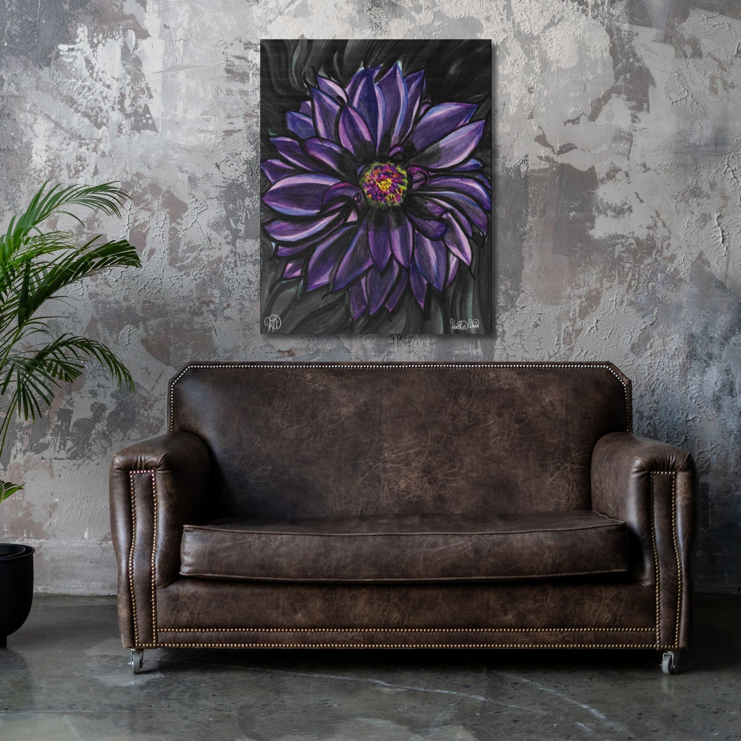 Nocturne Bloom- Purple Dahlia Canvas Print Watercolor Painting