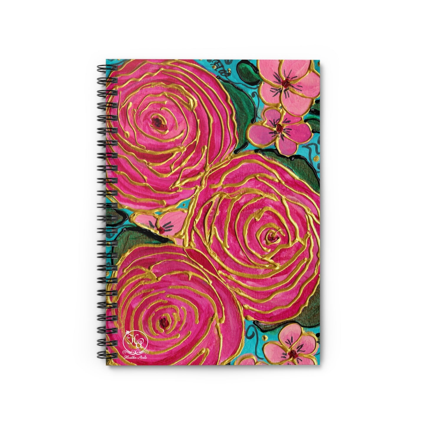 Tropical Gold Roses with Pink Plumeria Spiral Notebook Journal