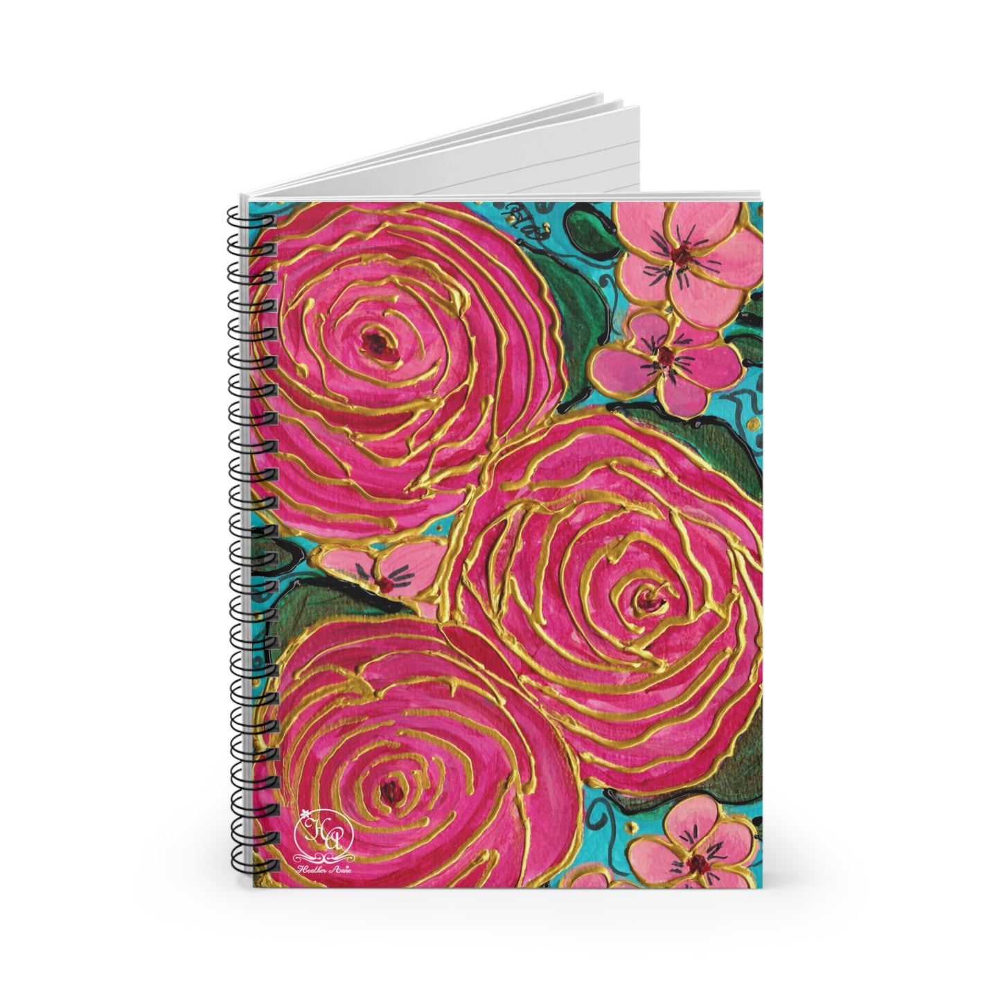 Tropical Gold Roses with Pink Plumeria Spiral Notebook Journal