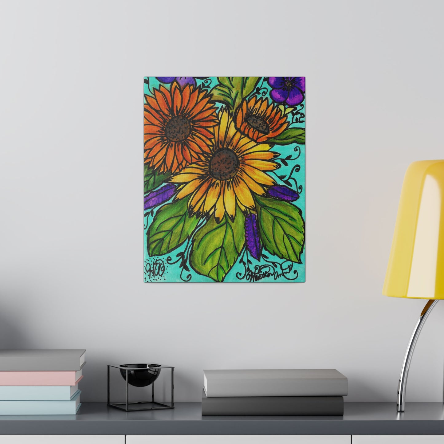 Sunflowers and Violets CANVAS Art Print