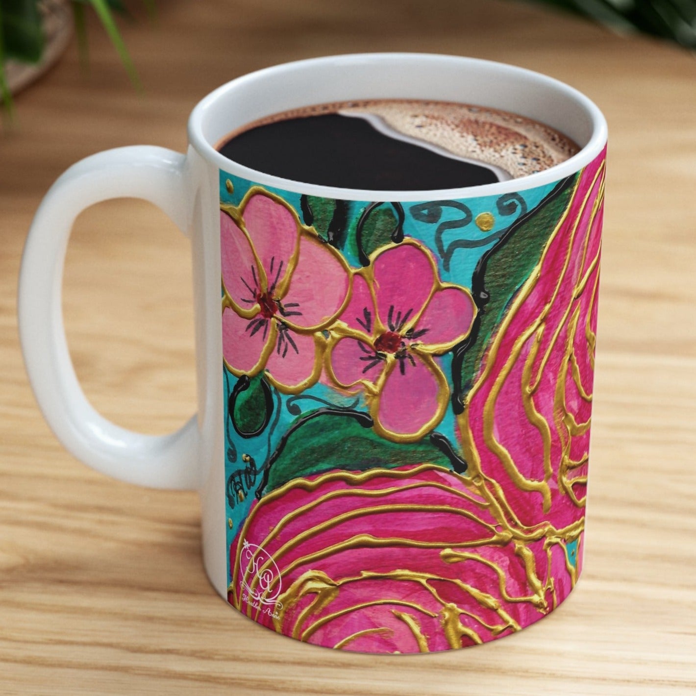 Tropical Gold Roses with Pink Plumeria 11oz Mug