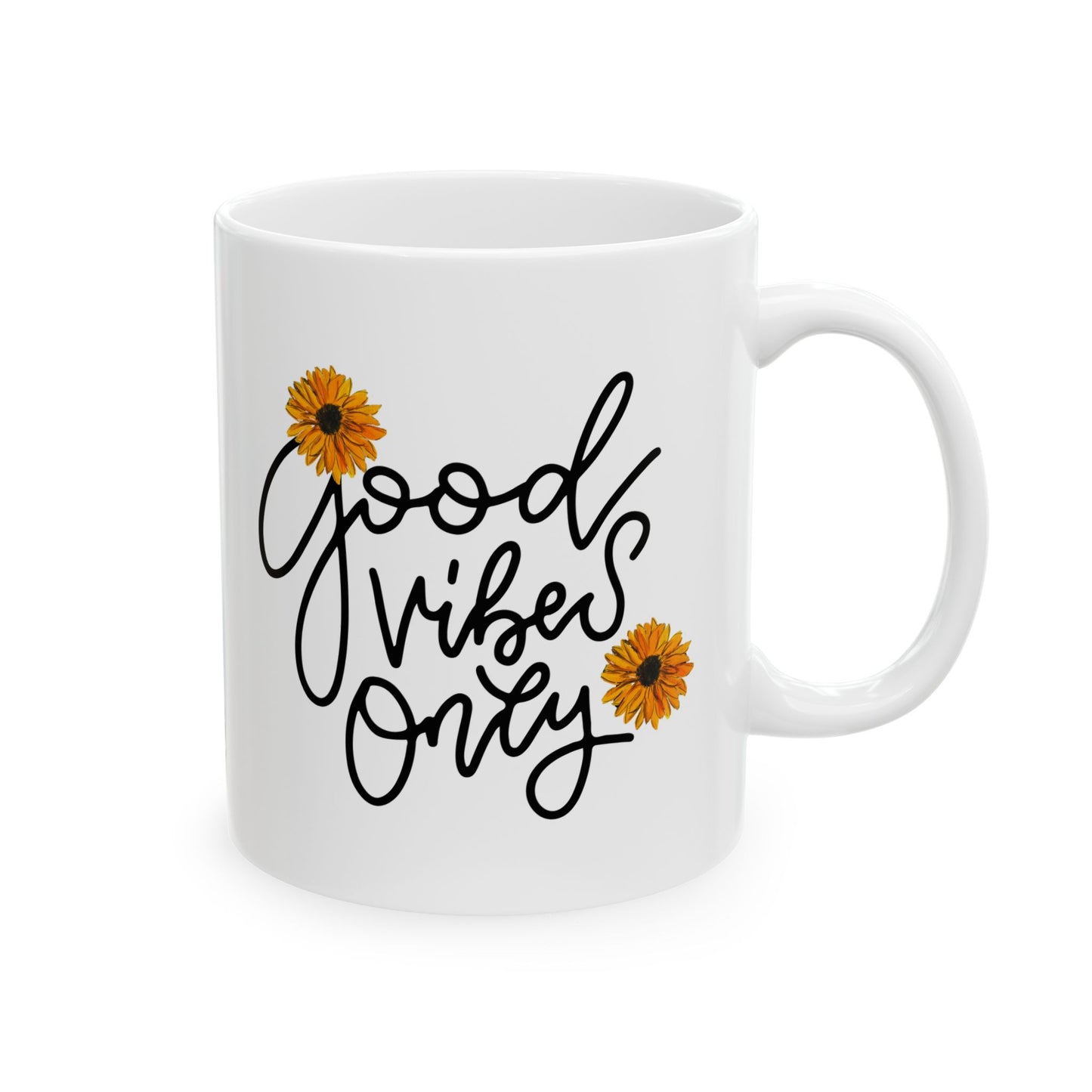 Good Vibes Only Daisy Mug, Positive Vibes Coffee Cup with Hand-Painted Floral Design, Inspirational Gift, 11oz & 15oz