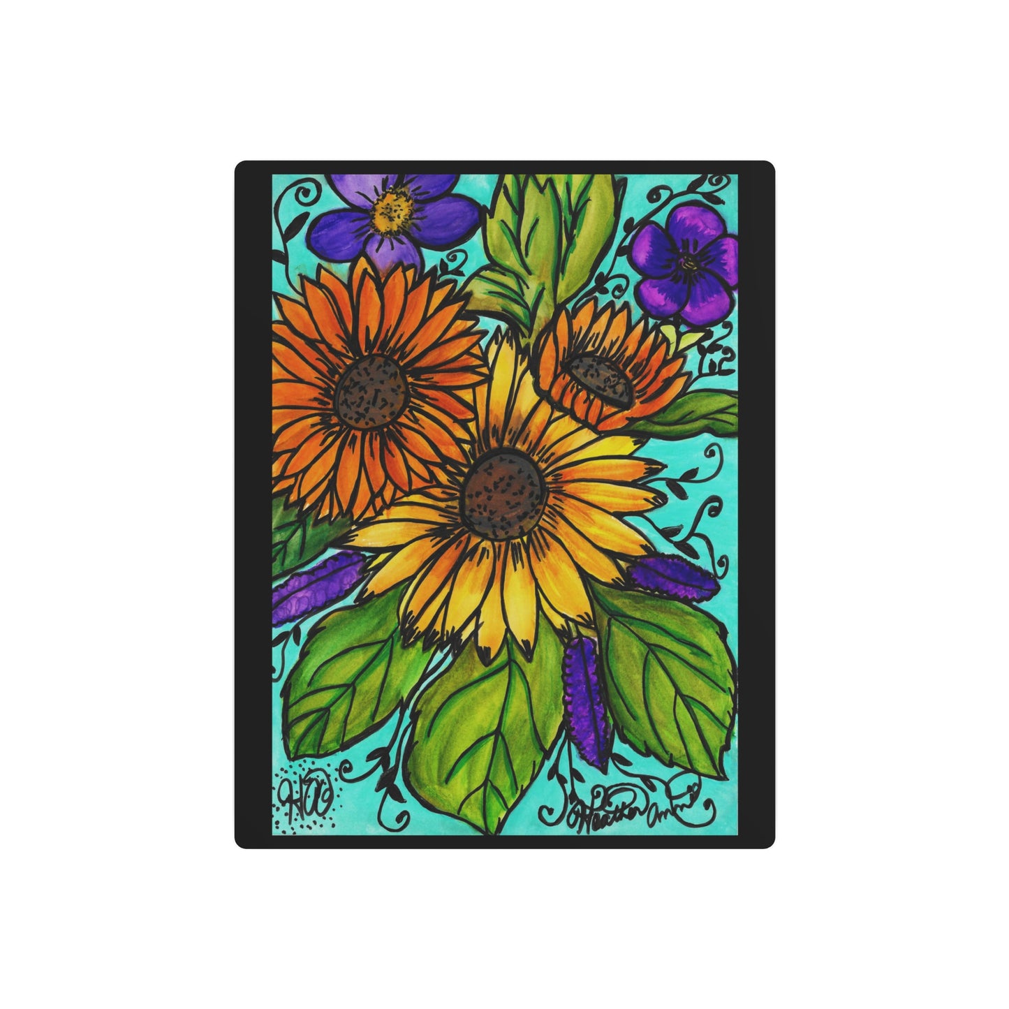 Sunflowers and Violets METAL Vintage Style Art Print