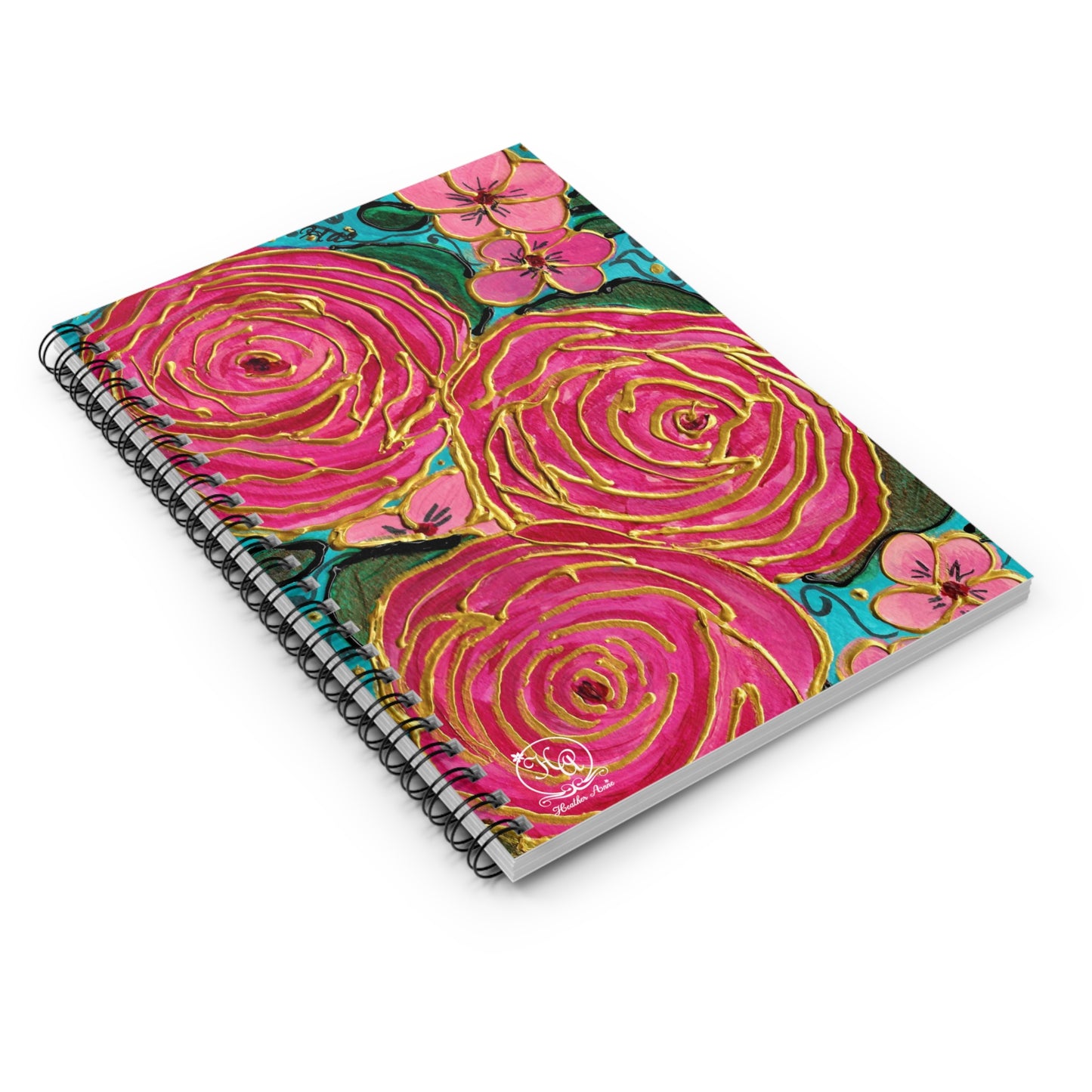 Tropical Gold Roses with Pink Plumeria Spiral Notebook Journal