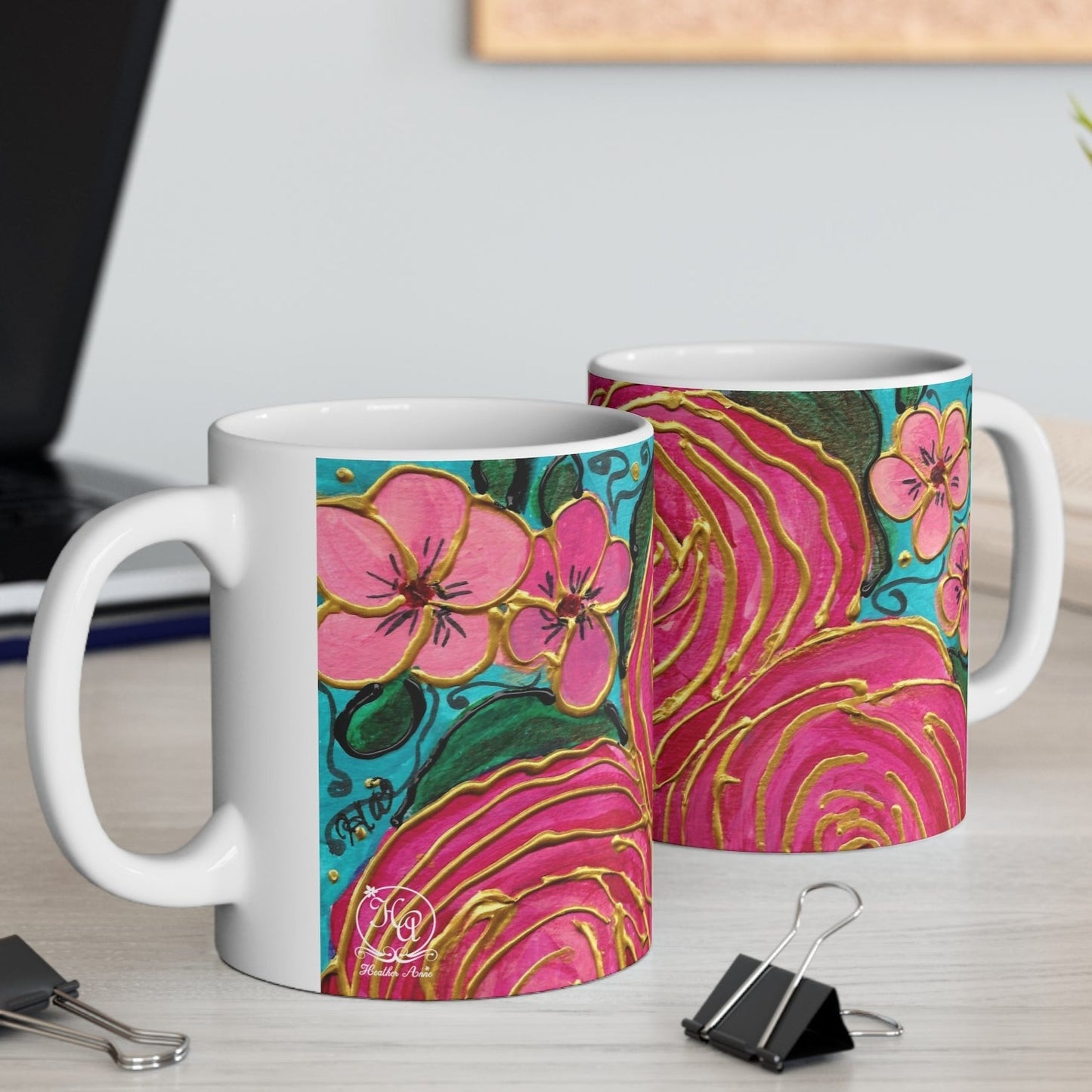 Tropical Gold Roses with Pink Plumeria 11oz Mug