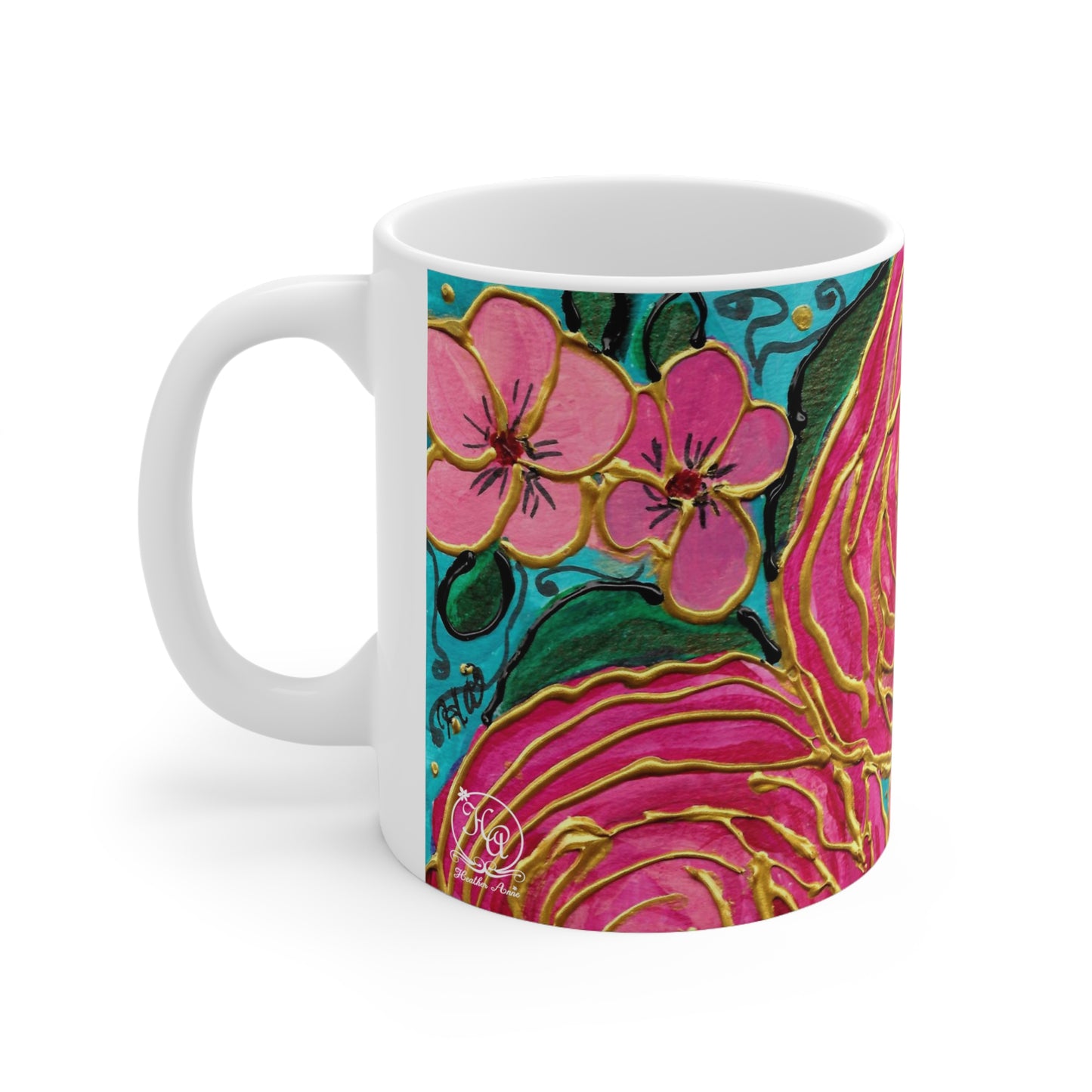 Tropical Gold Roses with Pink Plumeria 11oz Mug