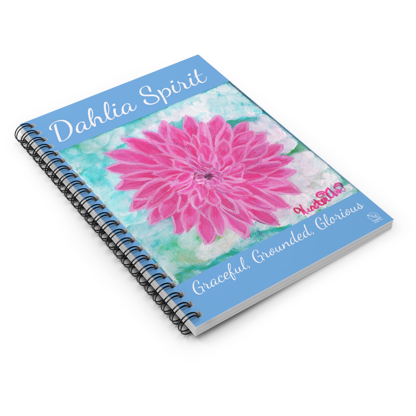 Pink Dahlia No. 1: Blush and Sky Journal Notebook Light Blue Cover, Lined, , Spiral Bound, 118 pages with Original Art by Heather Anne