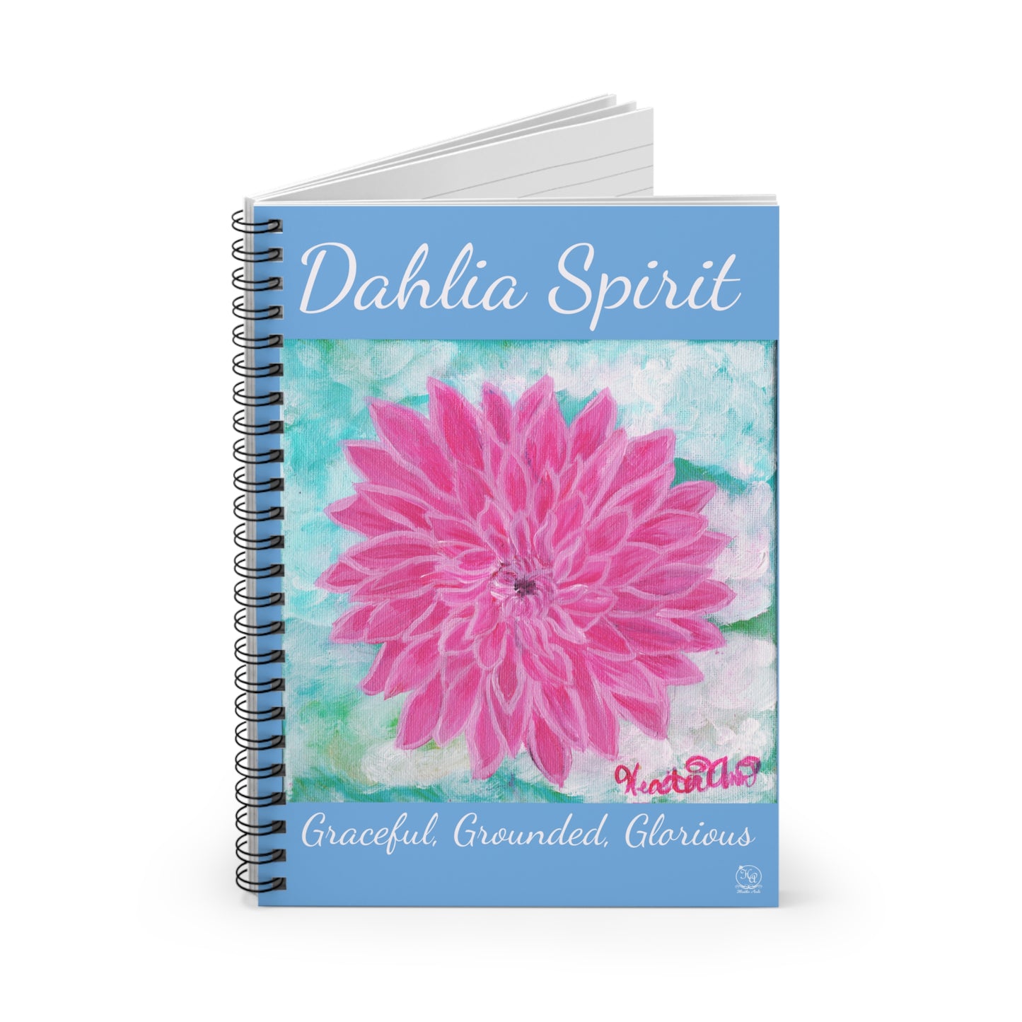 Pink Dahlia No. 1: Blush and Sky Journal Notebook Light Blue Cover, Lined, , Spiral Bound, 118 pages with Original Art by Heather Anne