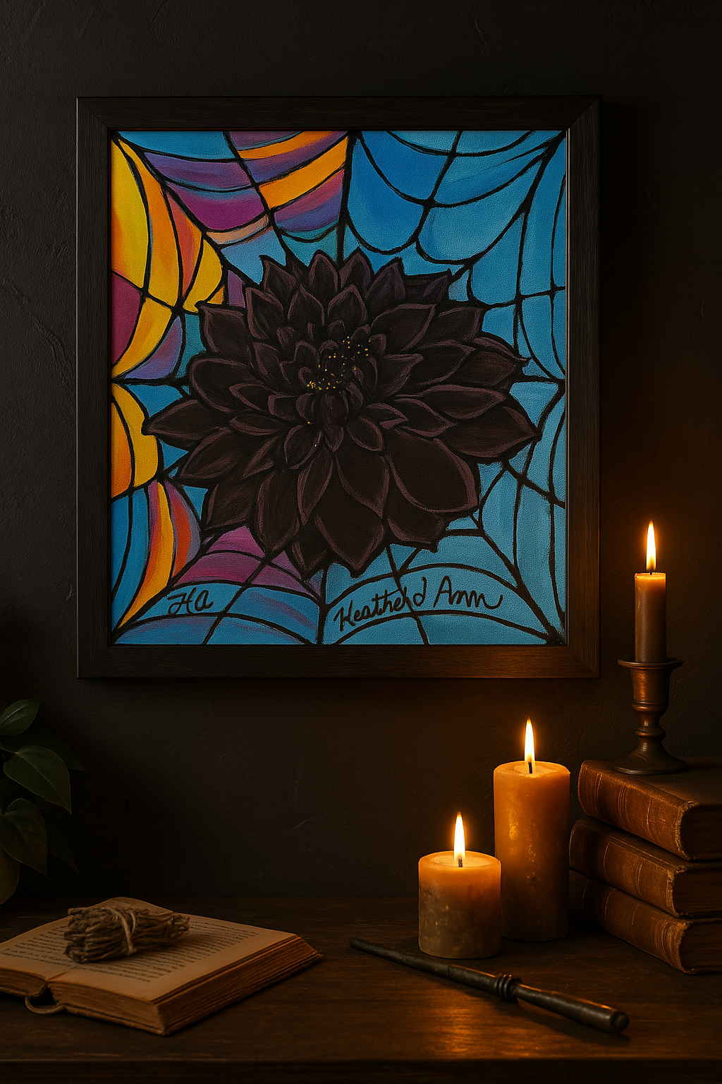 Black Dahlias on Wednesday Canvas Art Print - Watercolor Painting
