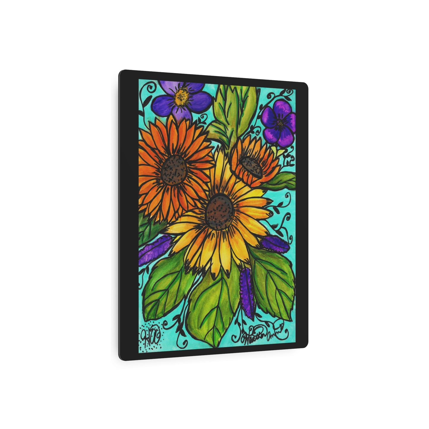 Sunflowers and Violets METAL Vintage Style Art Print