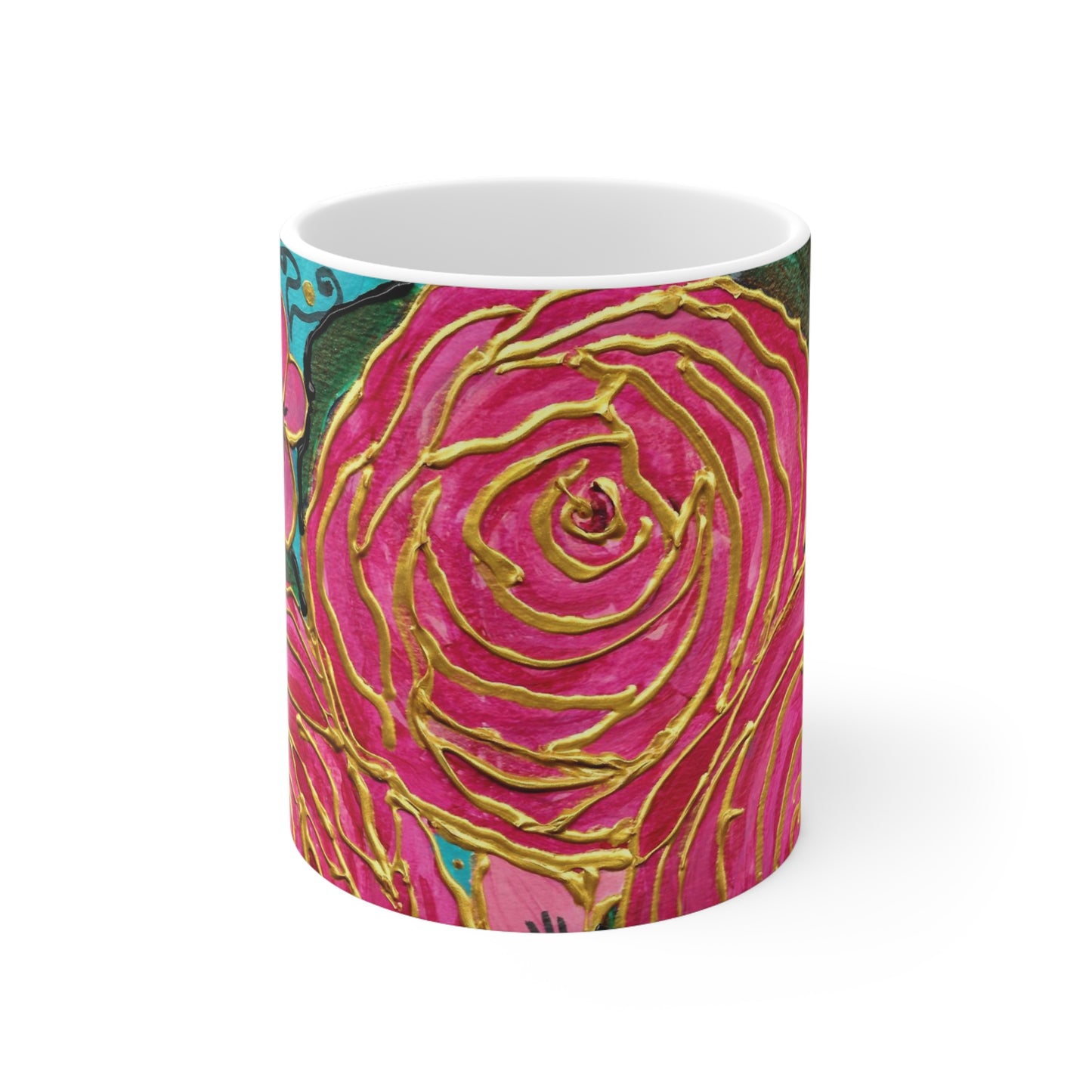 Tropical Gold Roses with Pink Plumeria 11oz Mug