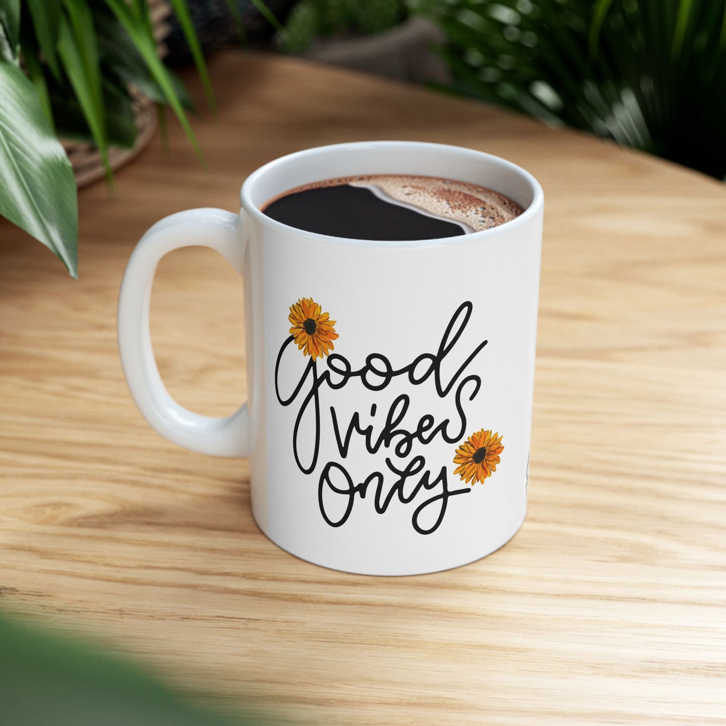 Good Vibes Only Daisy Mug, Positive Vibes Coffee Cup with Hand-Painted Floral Design, Inspirational Gift, 11oz & 15oz