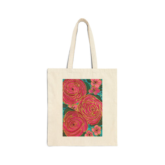Tropical Gold Roses Cotton Canvas Tote Bag