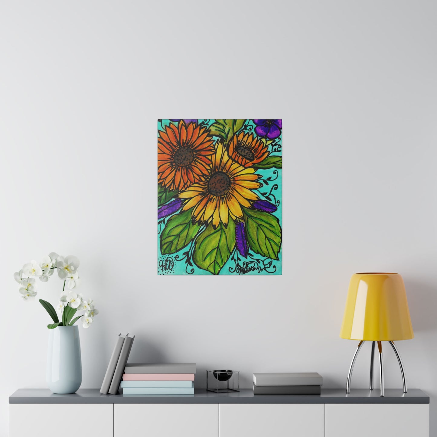 Sunflowers and Violets CANVAS Art Print