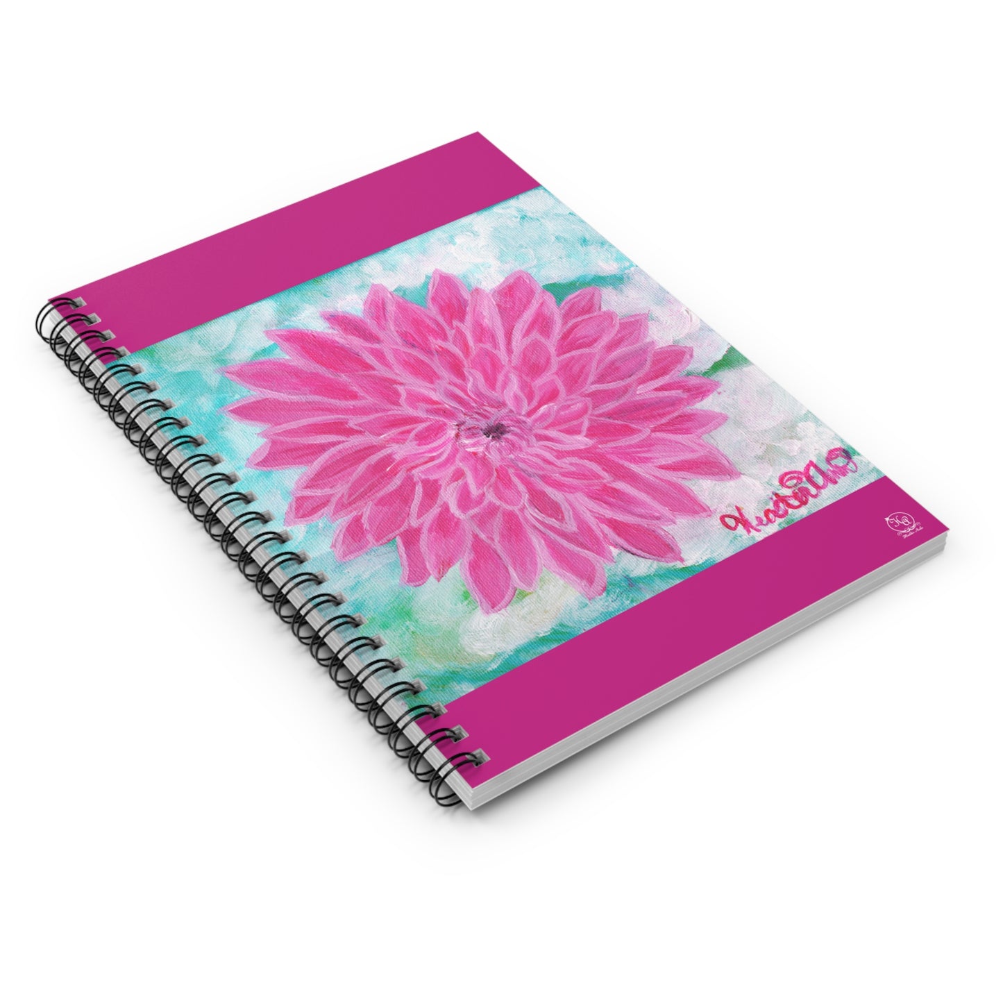 Pink Dahlia No. 1: Blush and Sky Journal Notebook BRIGHT PINK COVER, Lined,, Spiral Bound, 118 pages with Original Art by Heather Anne