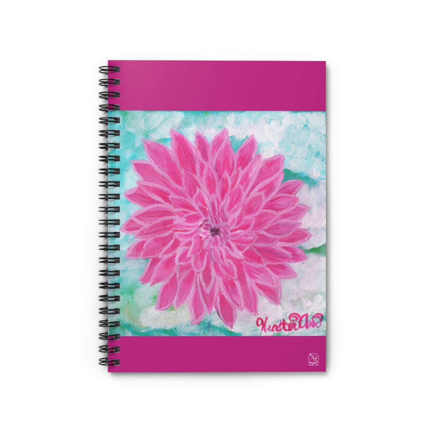 Pink Dahlia No. 1: Blush and Sky Journal Notebook BRIGHT PINK COVER, Lined,, Spiral Bound, 118 pages with Original Art by Heather Anne