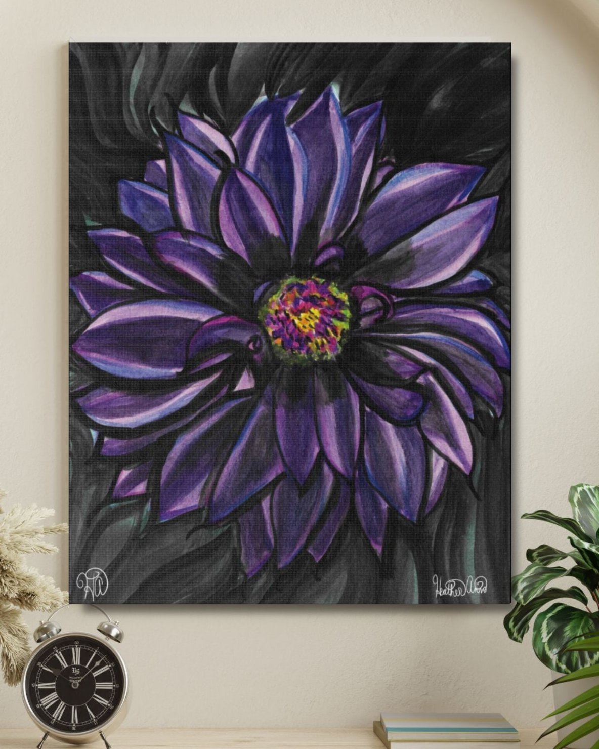 Black Dahlia Art Print on Canvas