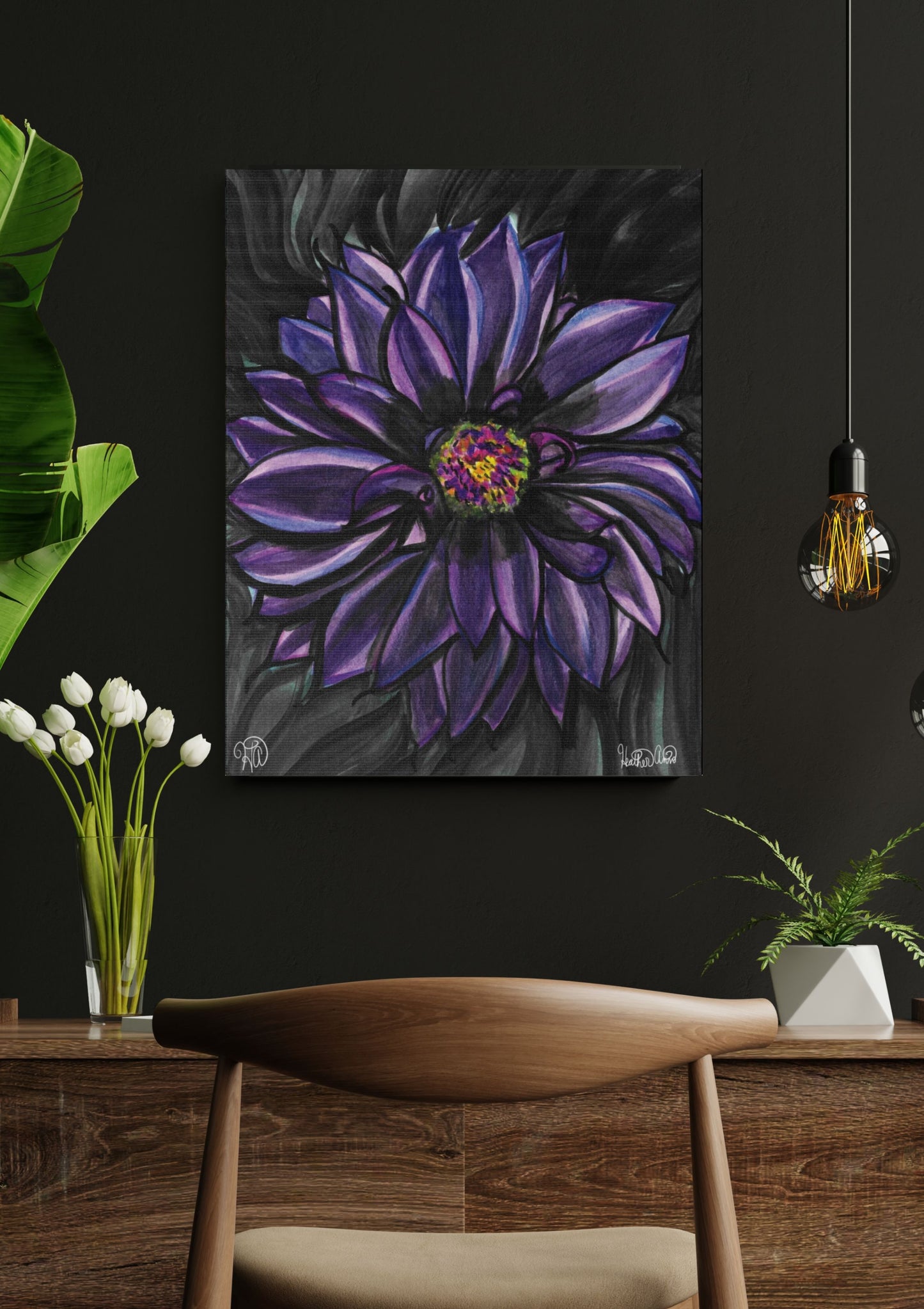 Black Dahlia Art Print on Canvas