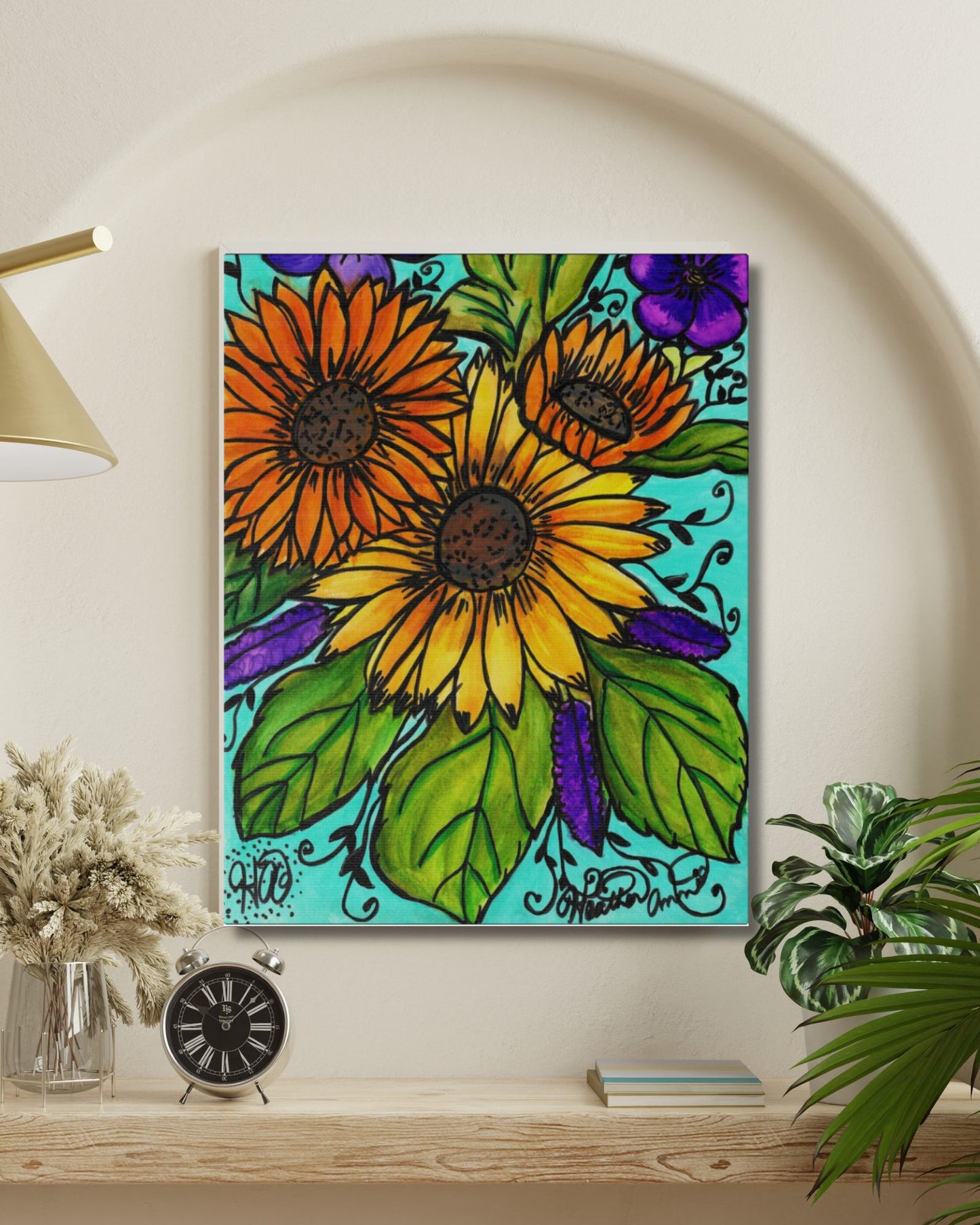 Sunflowers and Violets CANVAS Art Print