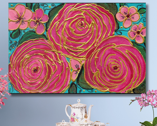 Tropical Gold Roses Canvas Print Acrylic Painting
